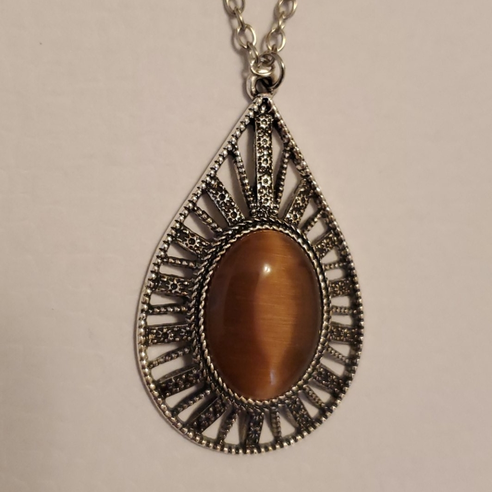 Paparazzi Long Necklace Brown and Silver New - Picture 9 of 12